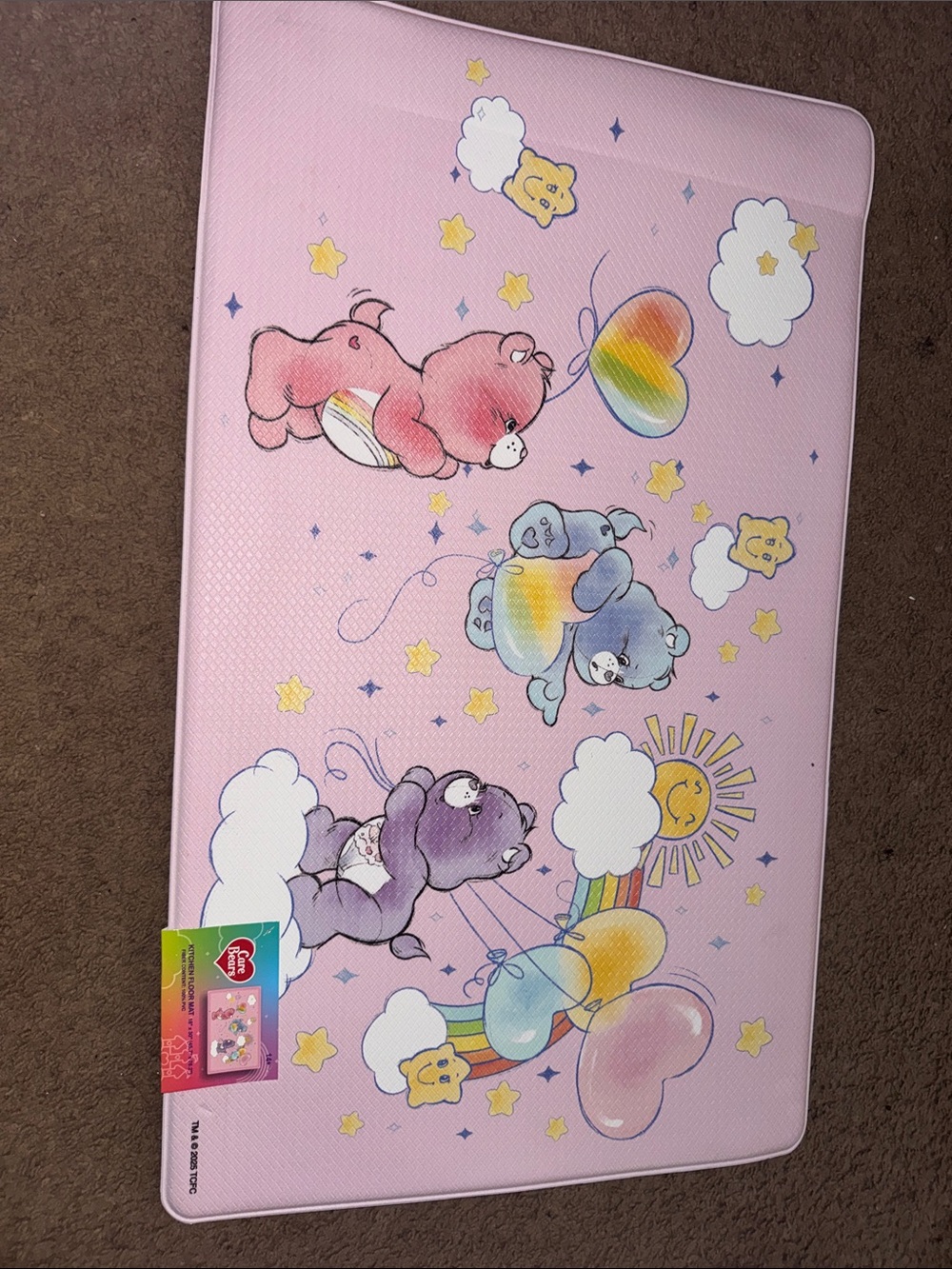 Care Bears Pastel Pink Kitchen Mat with Rainbow Heart & Cloud Characters